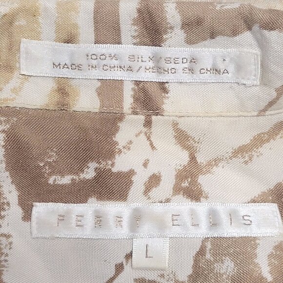 Perry Ellis Mens Short Sleeve Hawaiian Shirt Size L Button Up Silk Tribal Print - Picture 8 of 9